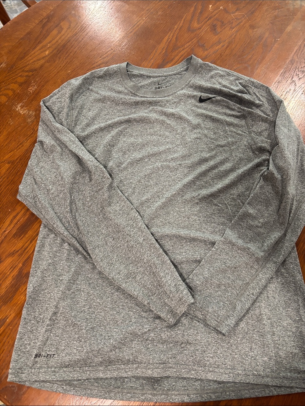 Nike Men's Gray Heather Dri-FIT Long Sleeve Crew Shirt